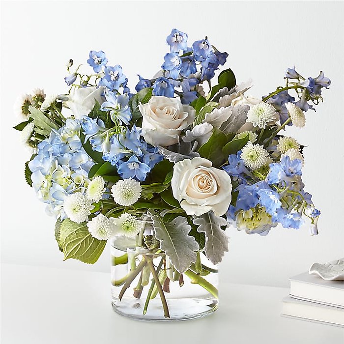 Small Blue Round Vase- Blue Flowers