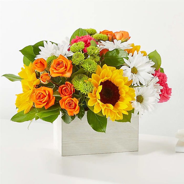 Assorted Spring in white rectangular vase