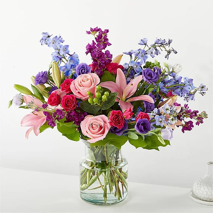 Tall Vase with pink spring flowers